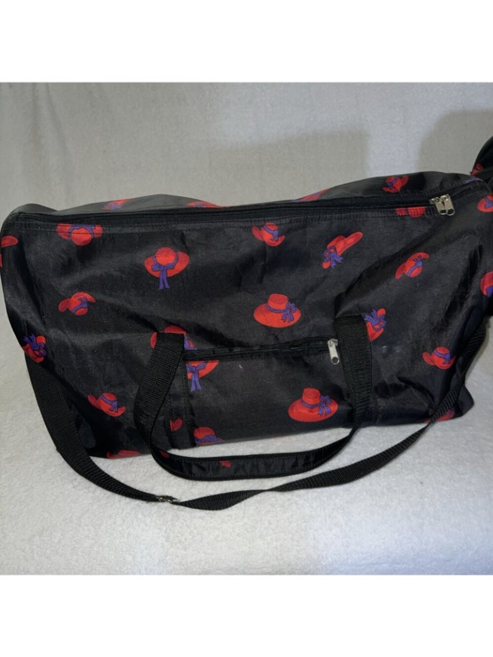 Red Hat Society 4 pc set tote shoulder bag toiletry hand Blk w/Red/Purple hats - Picture 3 of 16